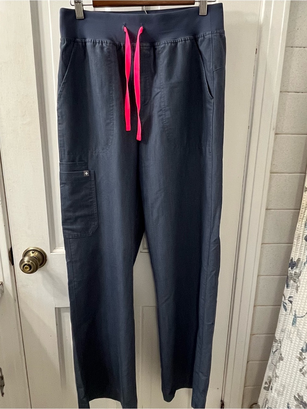 FIGS Isabel High-Rise Wide-Leg Scrub Pants Night Sky Pink Drawstring M Tall MT